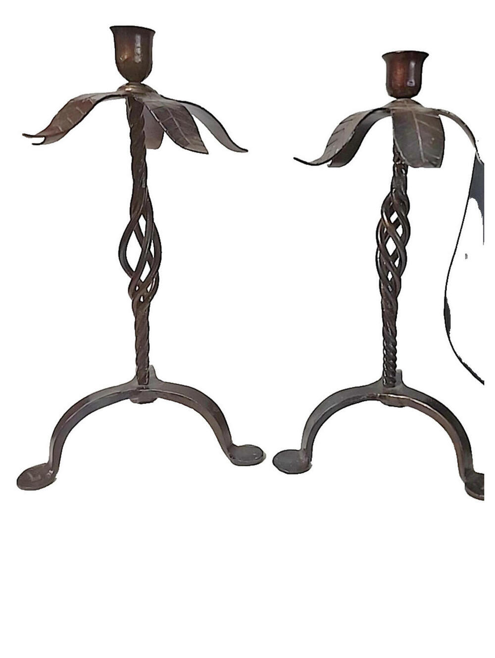 Vintage Mid Century Rustic Twisted Wrought  Iron Candlestick Holder 12" 13" Tall